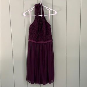 David’s Bridal Short Lace Mesh (halter) in Plum